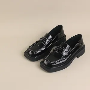 Patent Leather Penny Loafers for Women in Coffee/Black