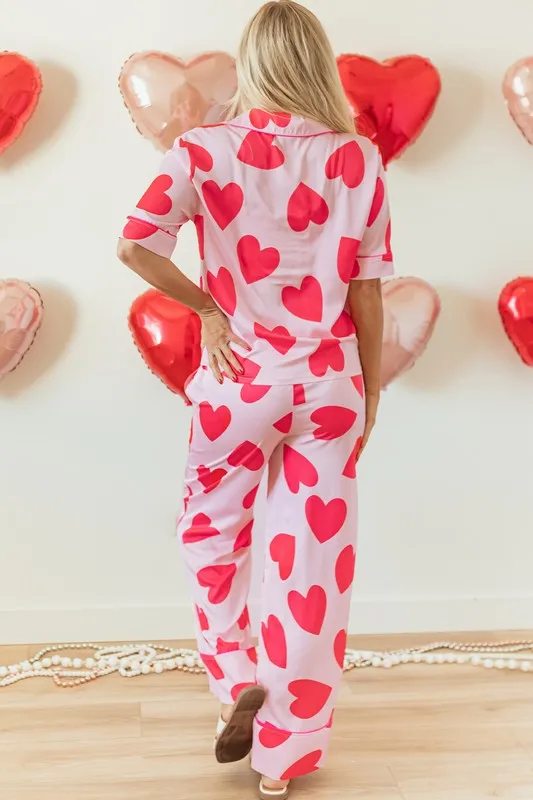 Pink Classic Heart Valentines Pajamas Set