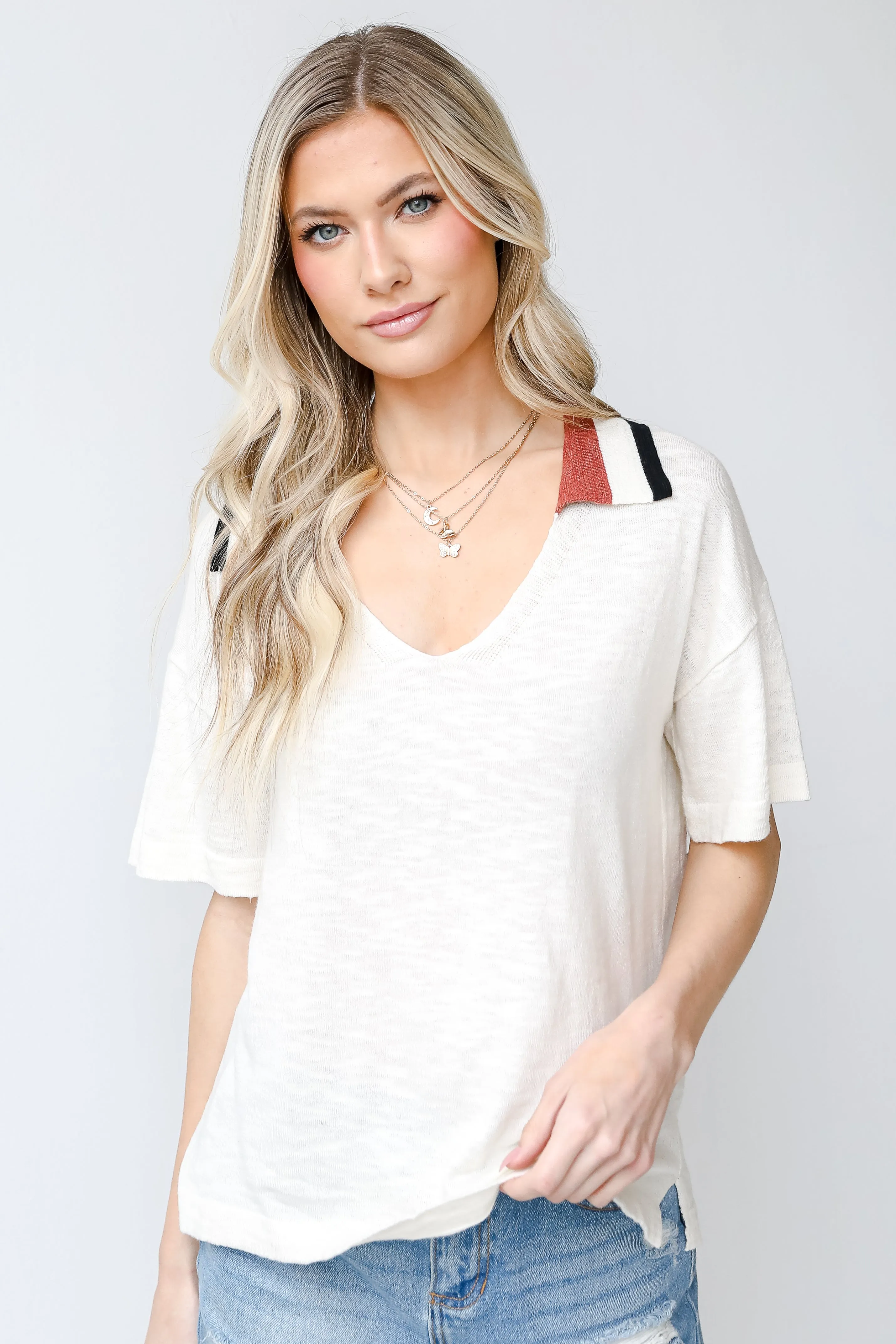 Prep Effect Collared Knit Top