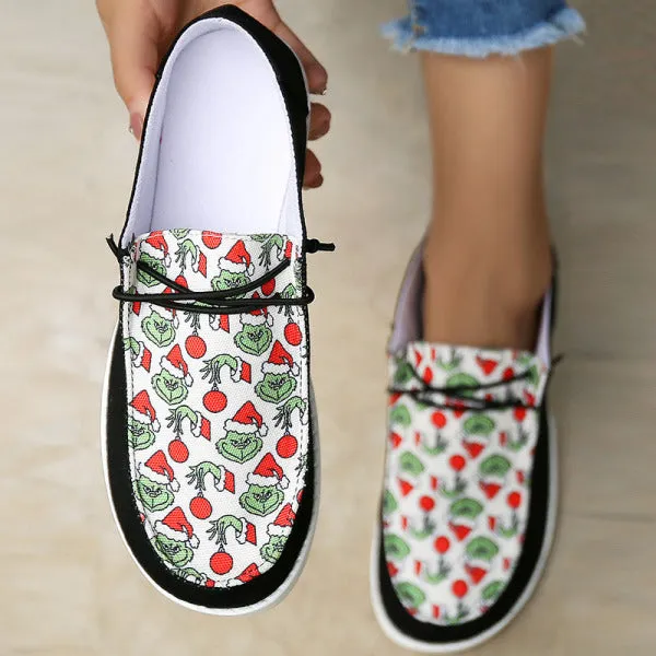 Purpdrank - Black Casual Patchwork Printing Round Comfortable Flats Shoes