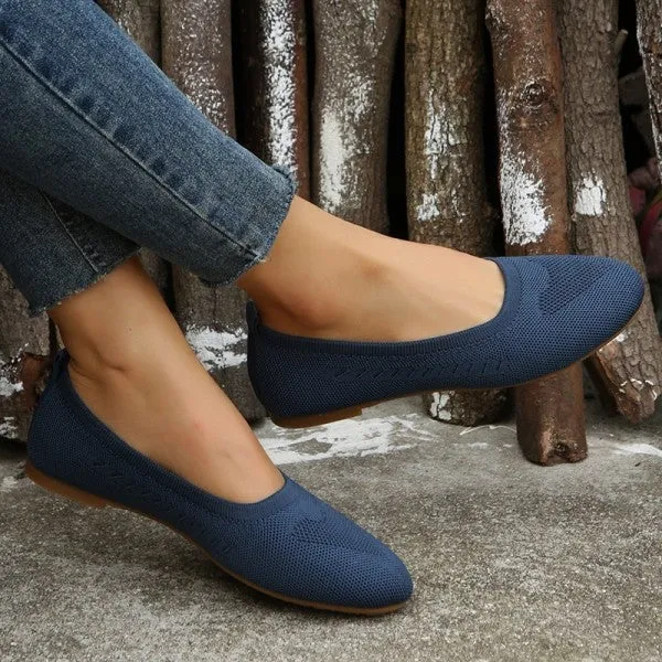 Purpdrank - Navy Blue Casual Daily Patchwork Solid Color Round Comfortable Flats Shoes