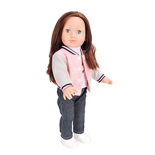 Resilient Girl: 3 Piece Outfit-1 Pink Baseball Jacket, 1 White Shirt, 1 Blue Jean, fits 18inch Doll. Sneakers Sold Separately (Doll not Included)