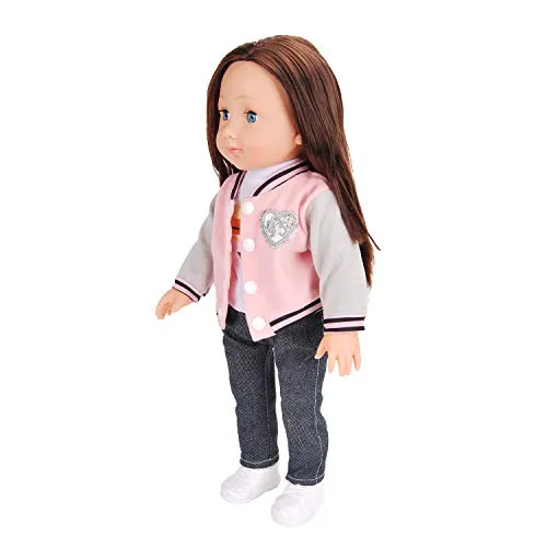 Resilient Girl: 3 Piece Outfit-1 Pink Baseball Jacket, 1 White Shirt, 1 Blue Jean, fits 18inch Doll. Sneakers Sold Separately (Doll not Included)