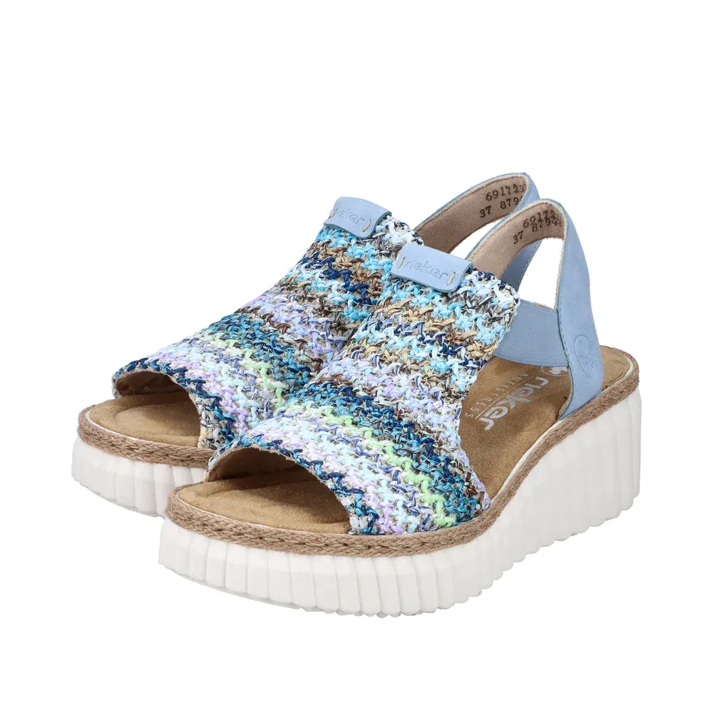 Rieker 69172-91 Blue Womens Stylish Knitted Textile Upper Wedge Sandals