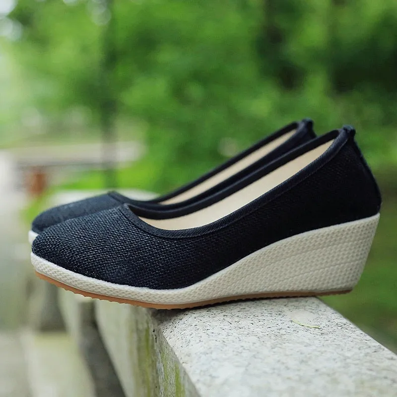 Round Toe Espadrilles Wedge Shoes