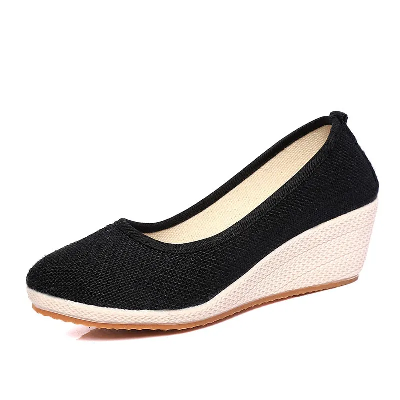 Round Toe Espadrilles Wedge Shoes