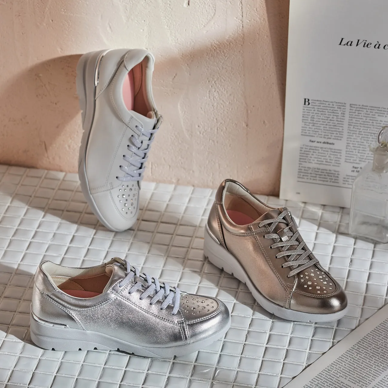 Sheepskin Raised heel sneakers with Swarovski crystals #FJ125