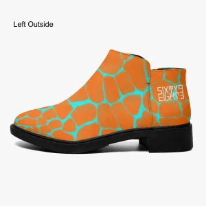 Sixty Eight 93 Logo White Boa Orange & Aqua Blue Suede Zipper Boots