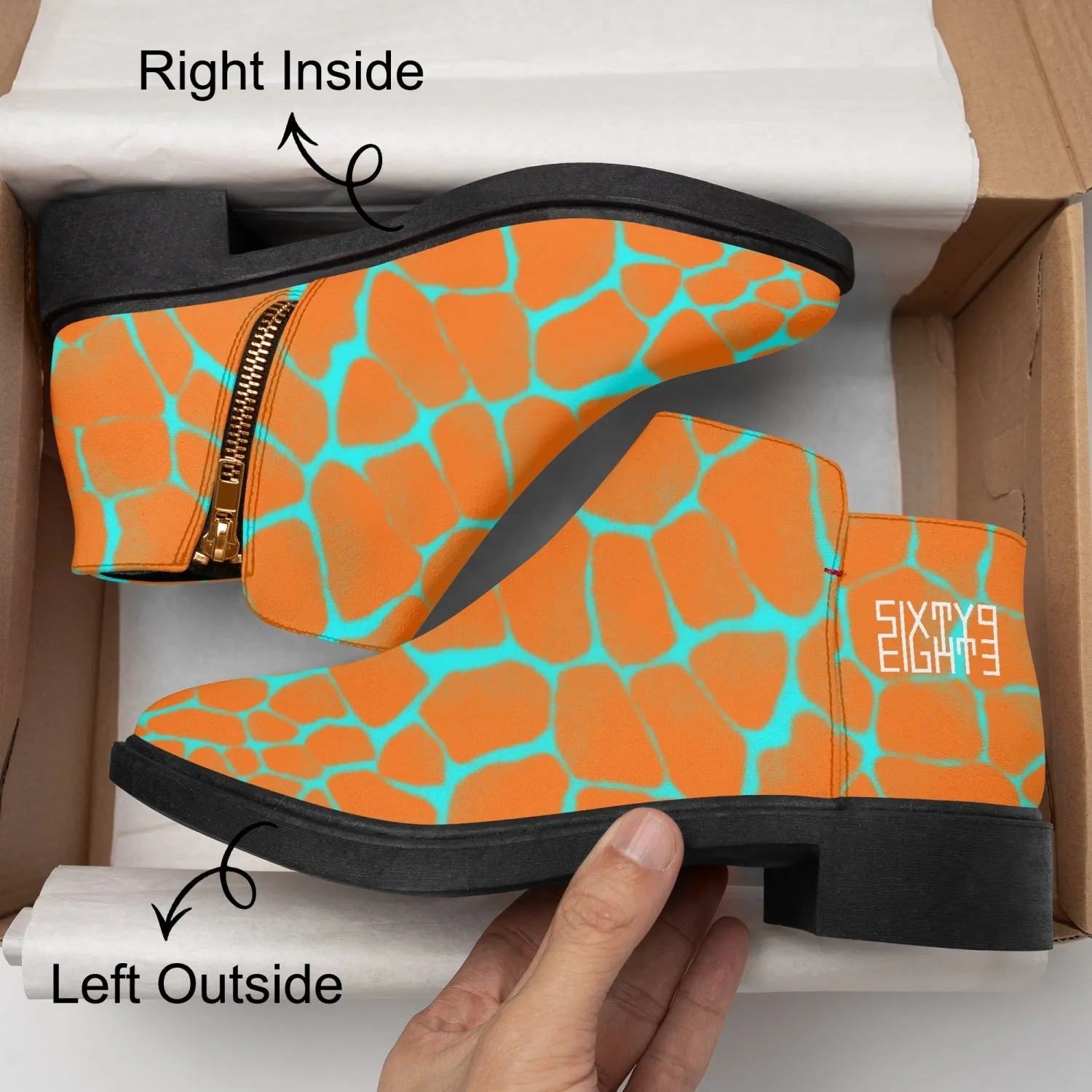 Sixty Eight 93 Logo White Boa Orange & Aqua Blue Suede Zipper Boots