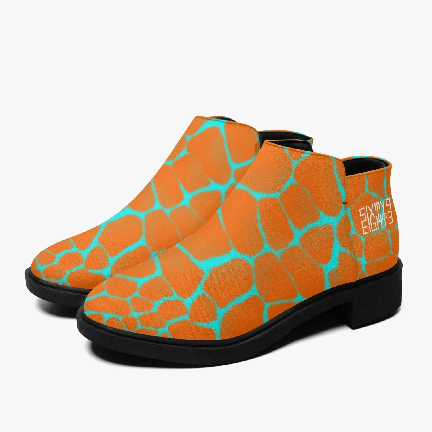 Sixty Eight 93 Logo White Boa Orange & Aqua Blue Suede Zipper Boots