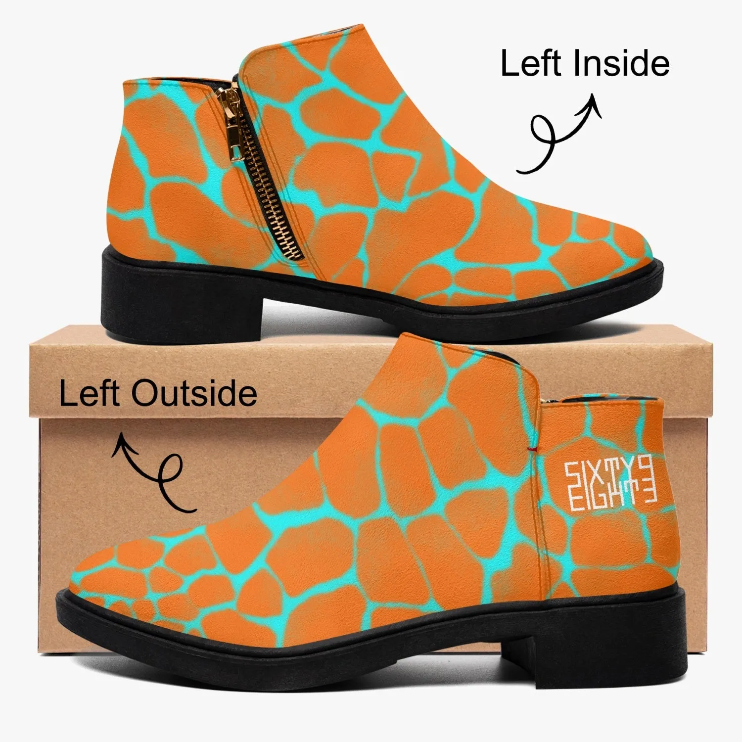 Sixty Eight 93 Logo White Boa Orange & Aqua Blue Suede Zipper Boots