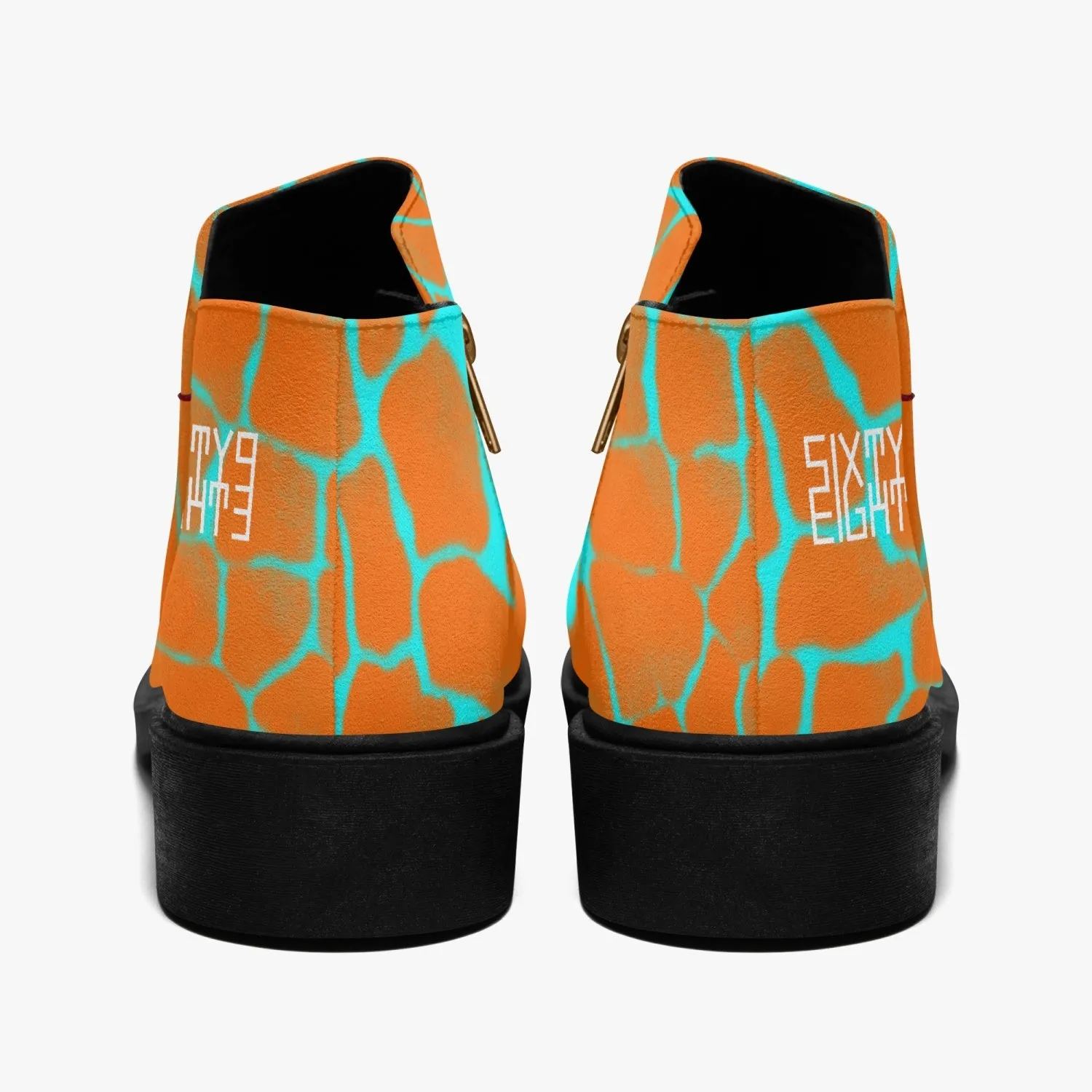 Sixty Eight 93 Logo White Boa Orange & Aqua Blue Suede Zipper Boots