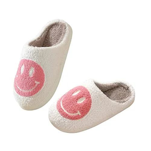 Smile Face Slippers fpr Women Happy face slippers Retro Soft Plush Warm Slip-on Slippers, Cozy Indoor Outdoor Slippers with Memory Foam for Men Women