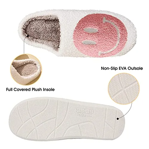 Smile Face Slippers fpr Women Happy face slippers Retro Soft Plush Warm Slip-on Slippers, Cozy Indoor Outdoor Slippers with Memory Foam for Men Women