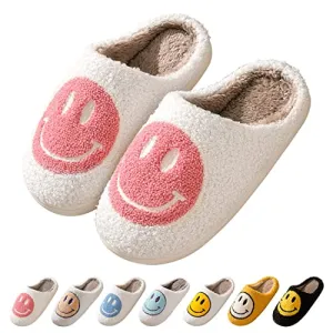 Smile Face Slippers fpr Women Happy face slippers Retro Soft Plush Warm Slip-on Slippers, Cozy Indoor Outdoor Slippers with Memory Foam for Men Women