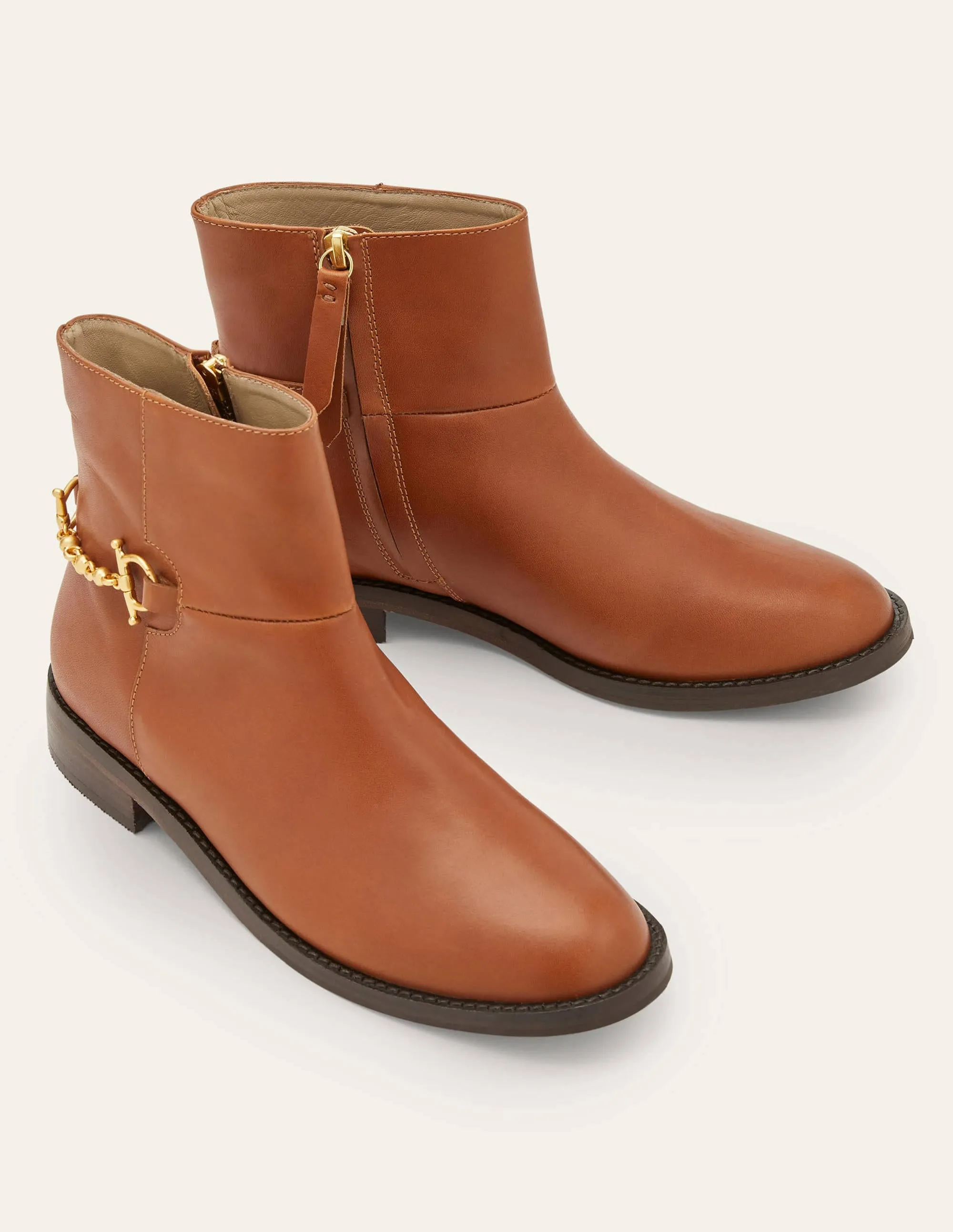 Snaffle Detail Ankle Boots-Dark Tan