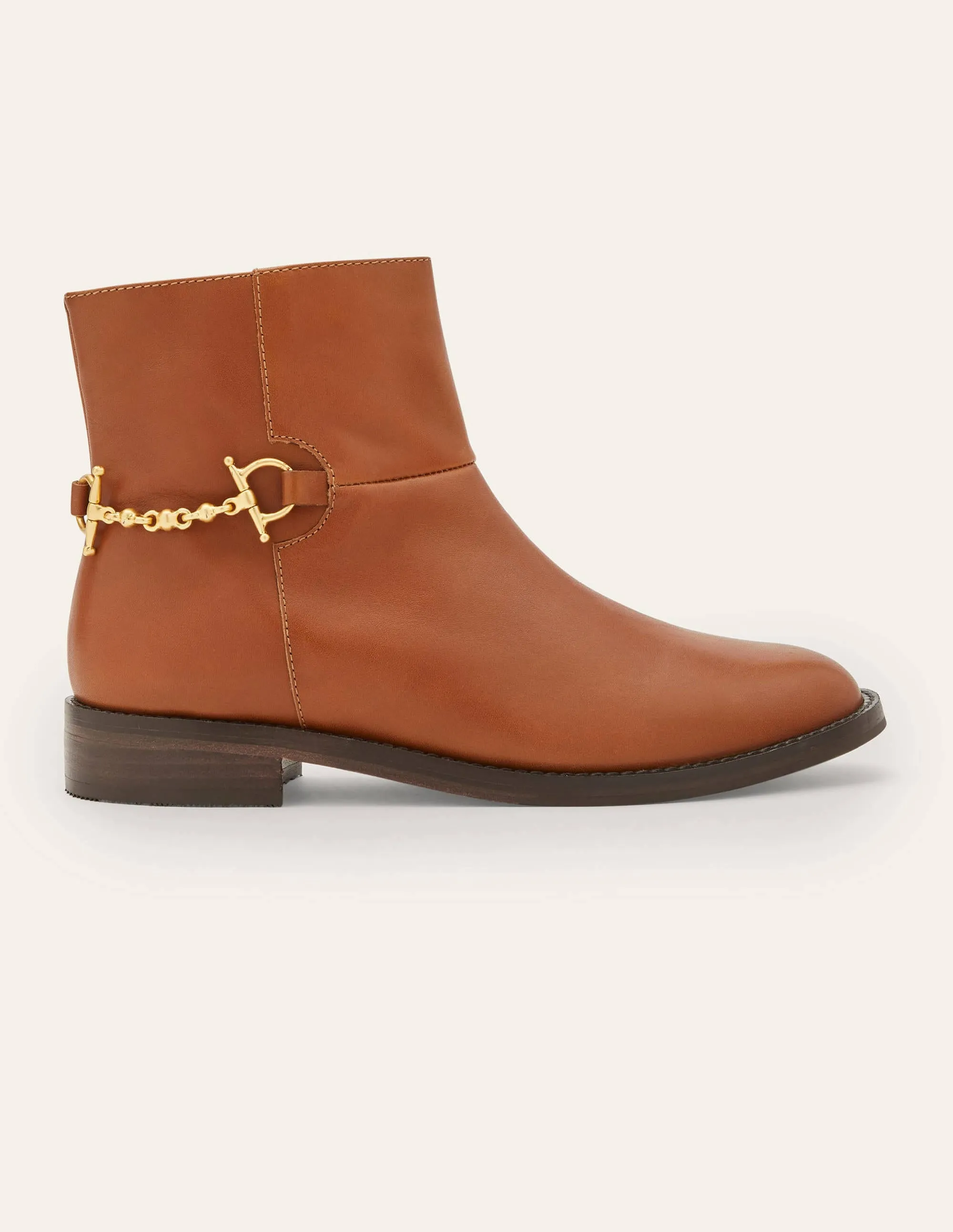 Snaffle Detail Ankle Boots-Dark Tan