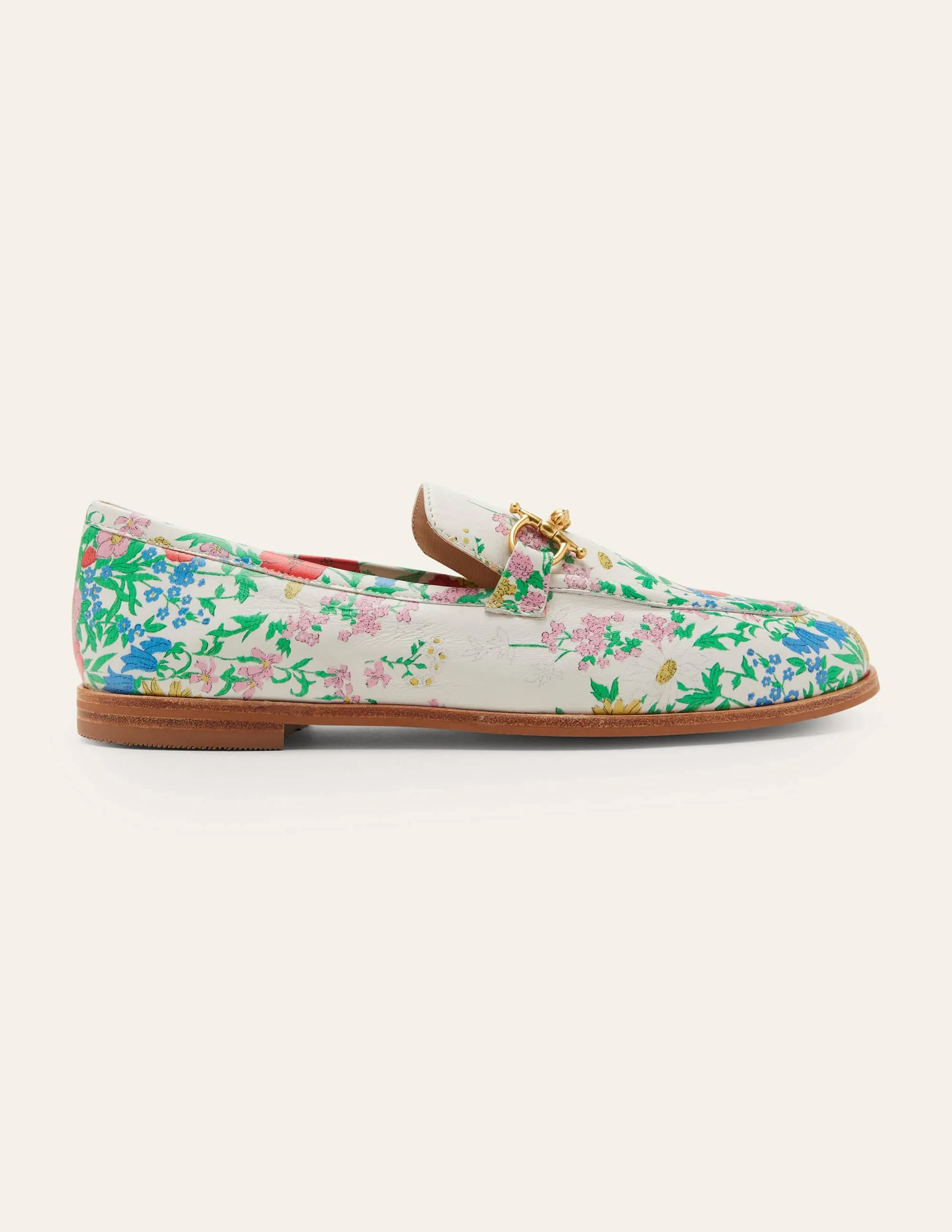 Snaffle Detail Leather Loafers-Ivory, Botanical Terrace