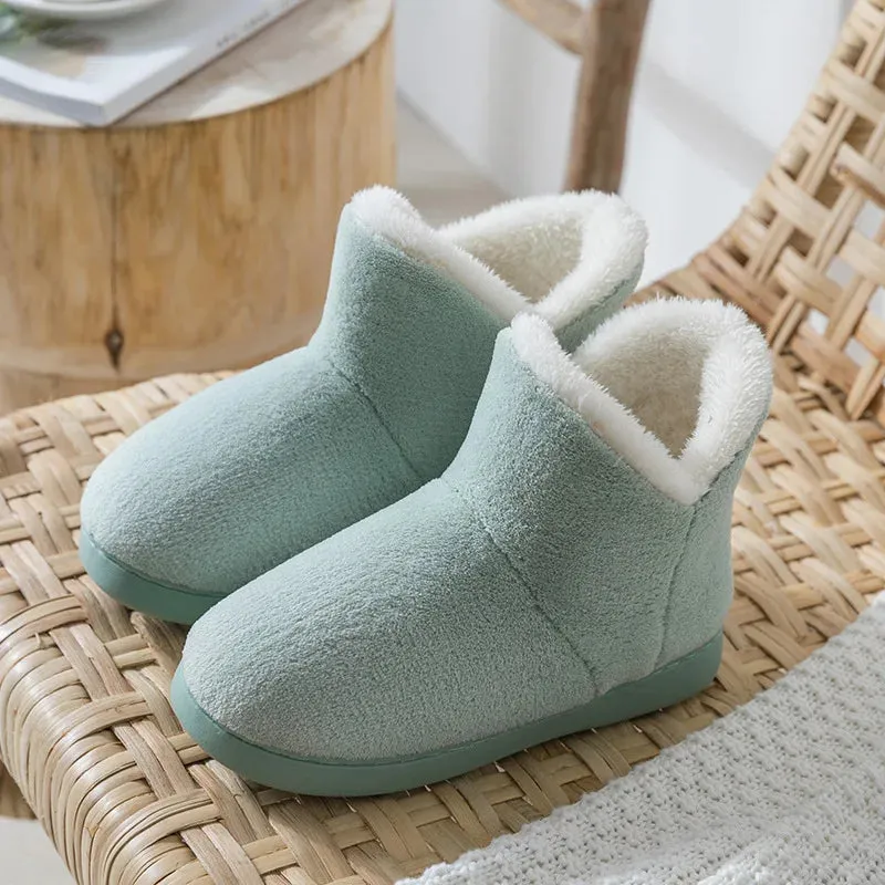 Sohiwoo Women Winter Slippers Warm Plush Slip-on Couples Home Floor Shoes Anti-slip Comfortable Flats Female Soft Faux Fur Boots