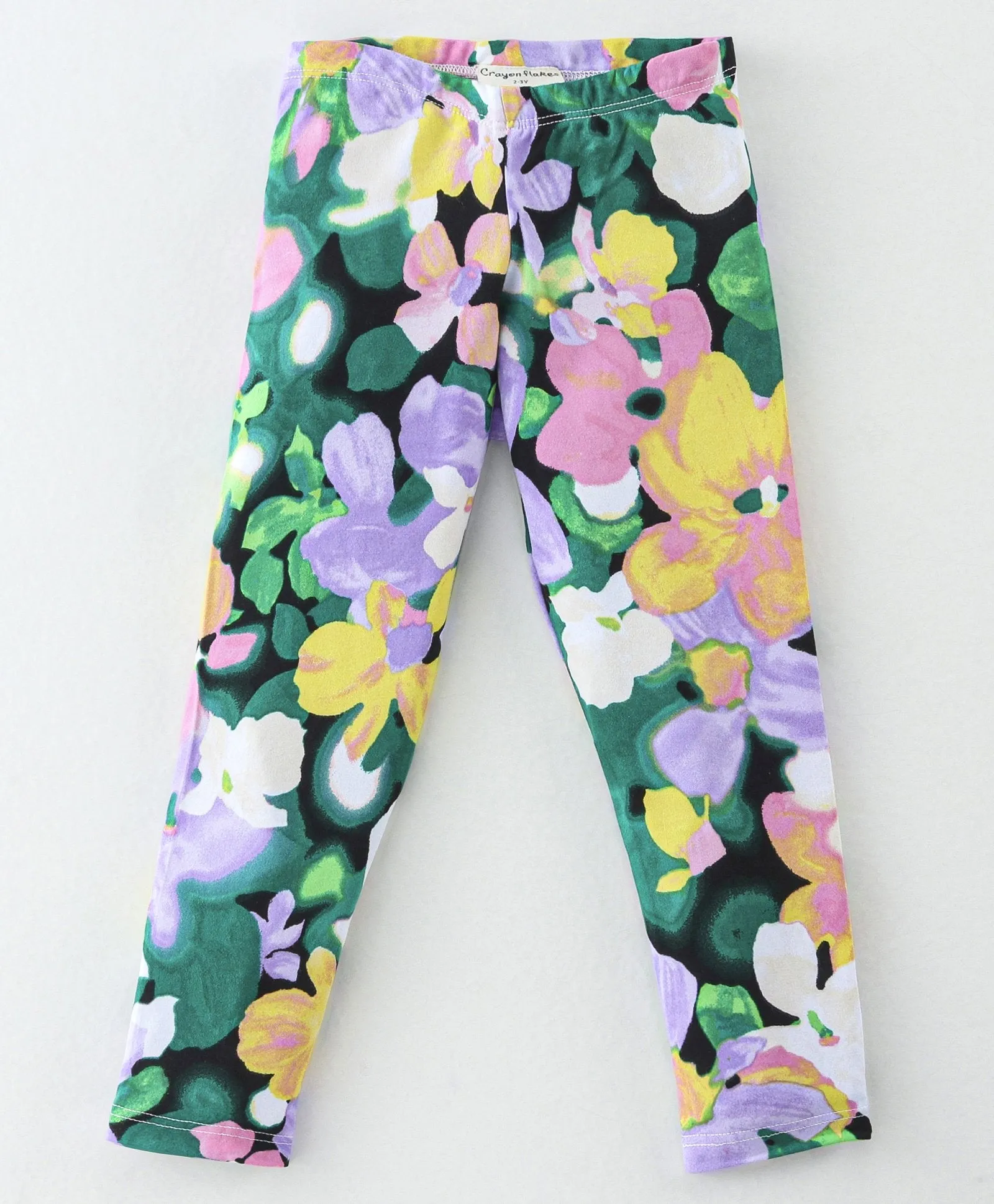 Solid V Frilled Top Floral Leggings Set