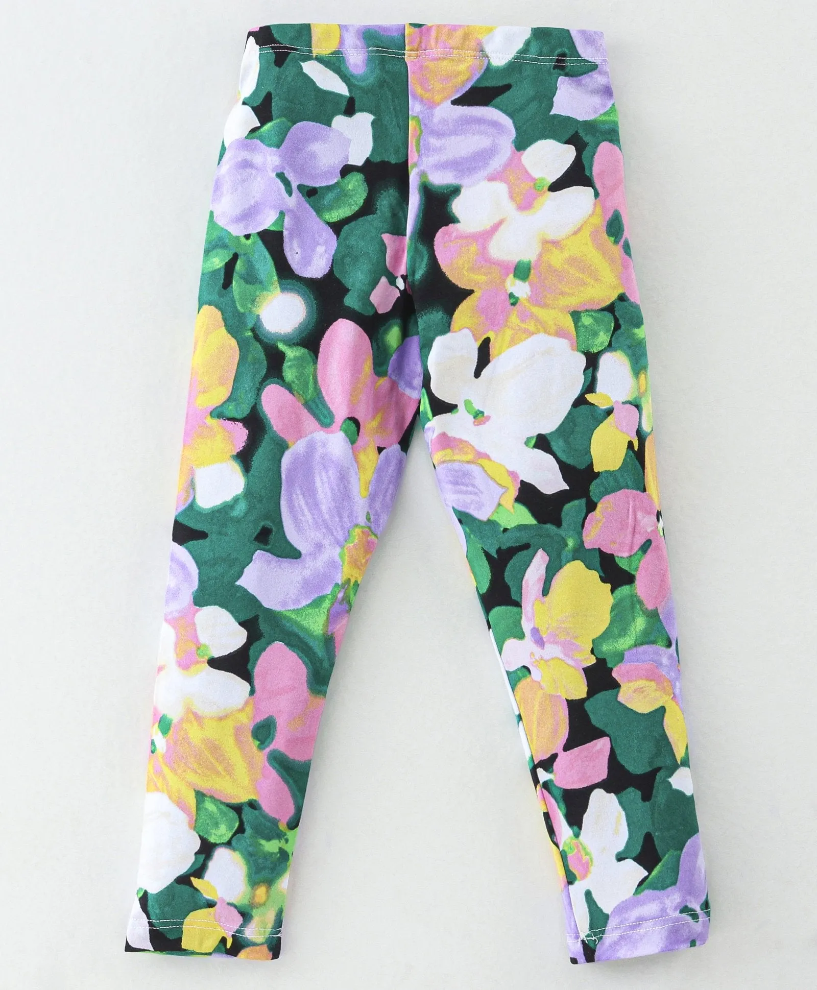 Solid V Frilled Top Floral Leggings Set