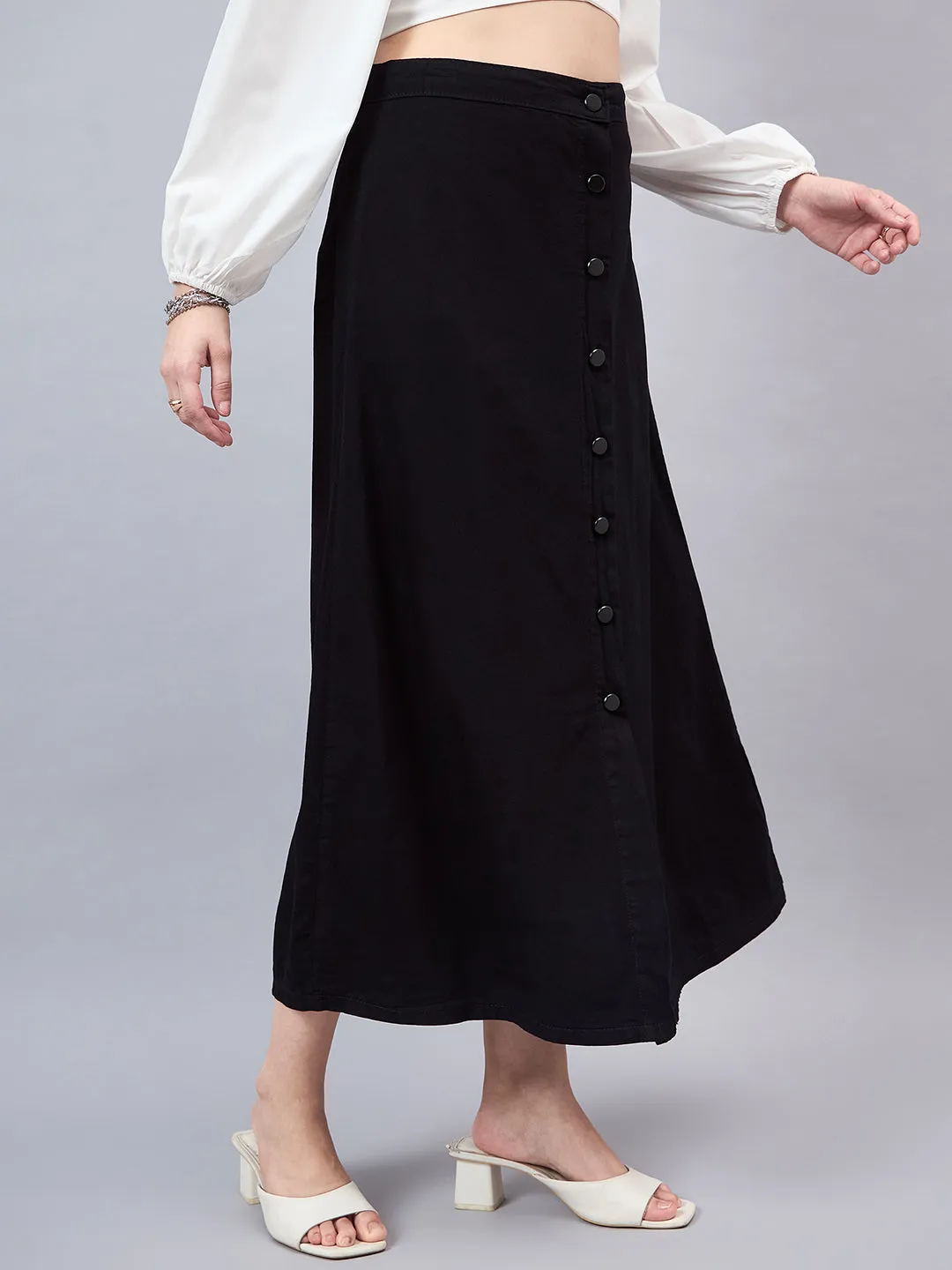 Style Quotient Women Black A-Line Maxi Denim Skirt