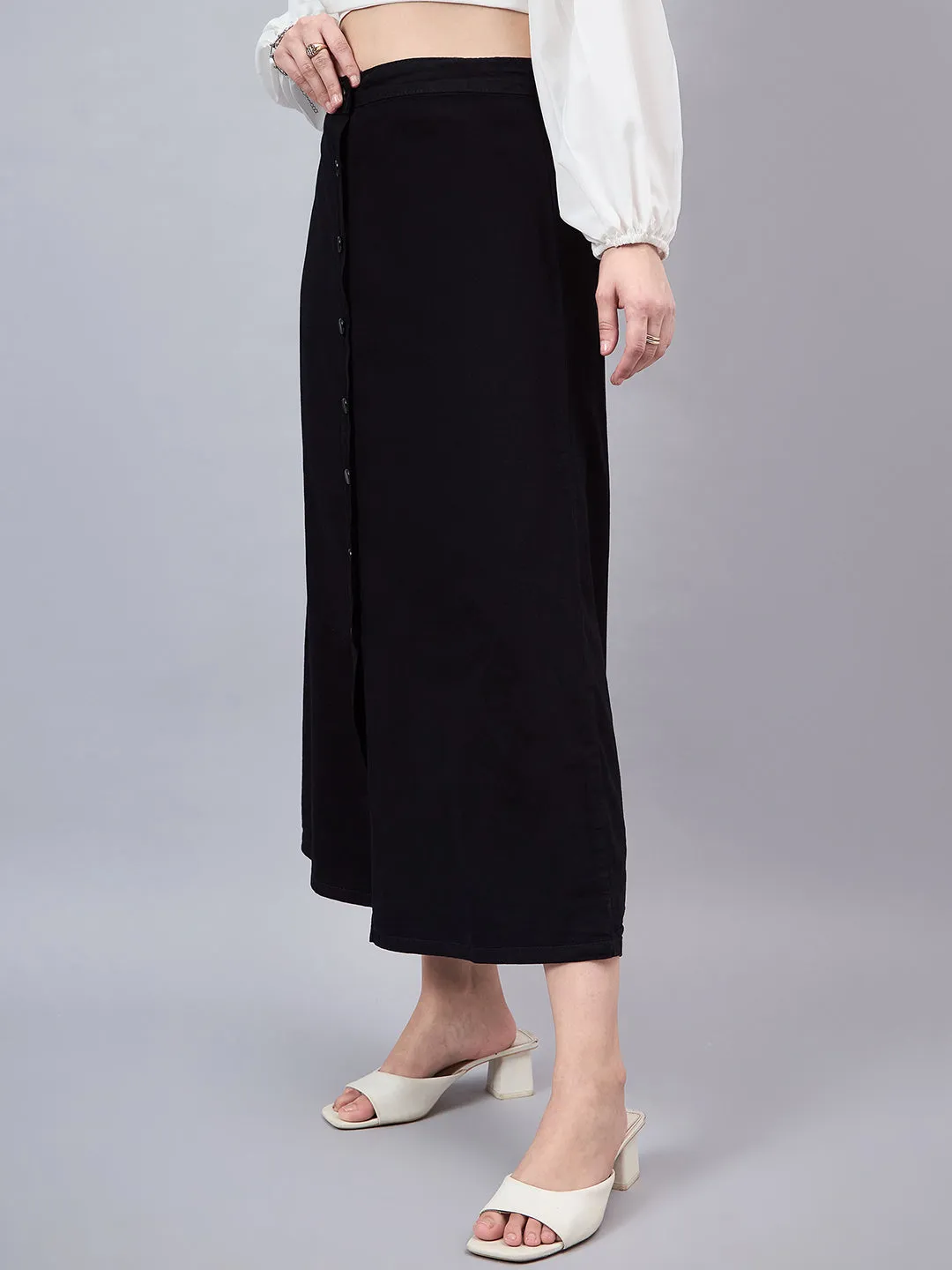 Style Quotient Women Black A-Line Maxi Denim Skirt