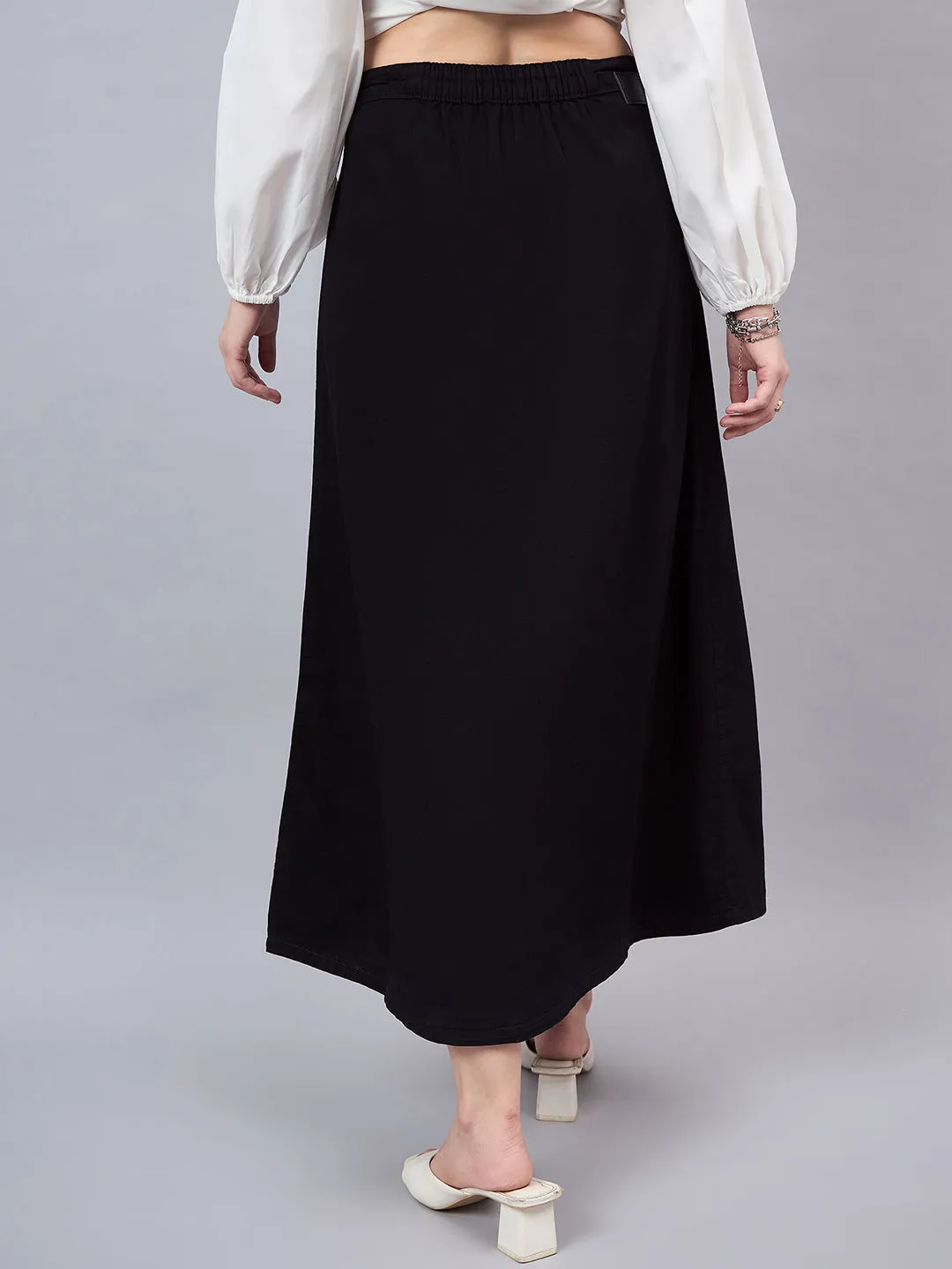 Style Quotient Women Black A-Line Maxi Denim Skirt