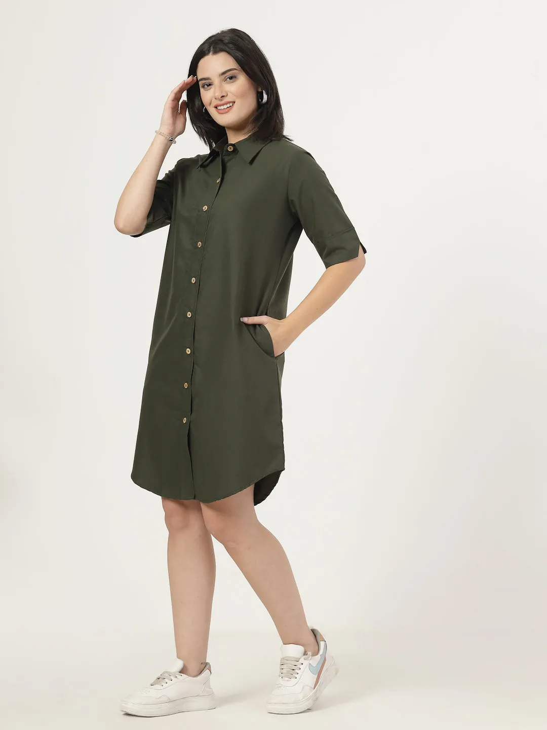 Style Quotient Women Poly Viscose shirt dress with front buttons and spread collar