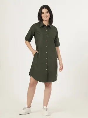 Style Quotient Women Poly Viscose shirt dress with front buttons and spread collar