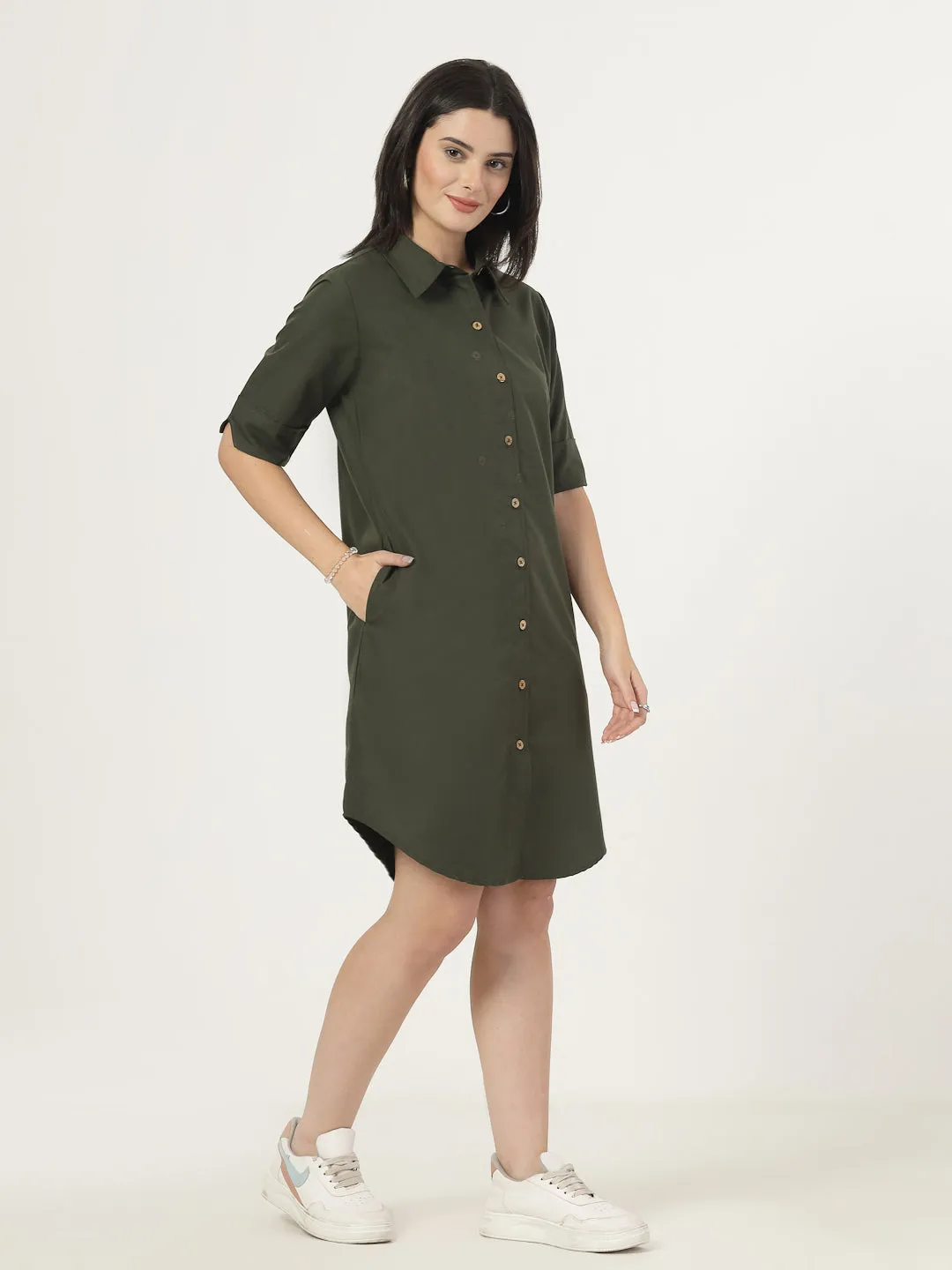 Style Quotient Women Poly Viscose shirt dress with front buttons and spread collar