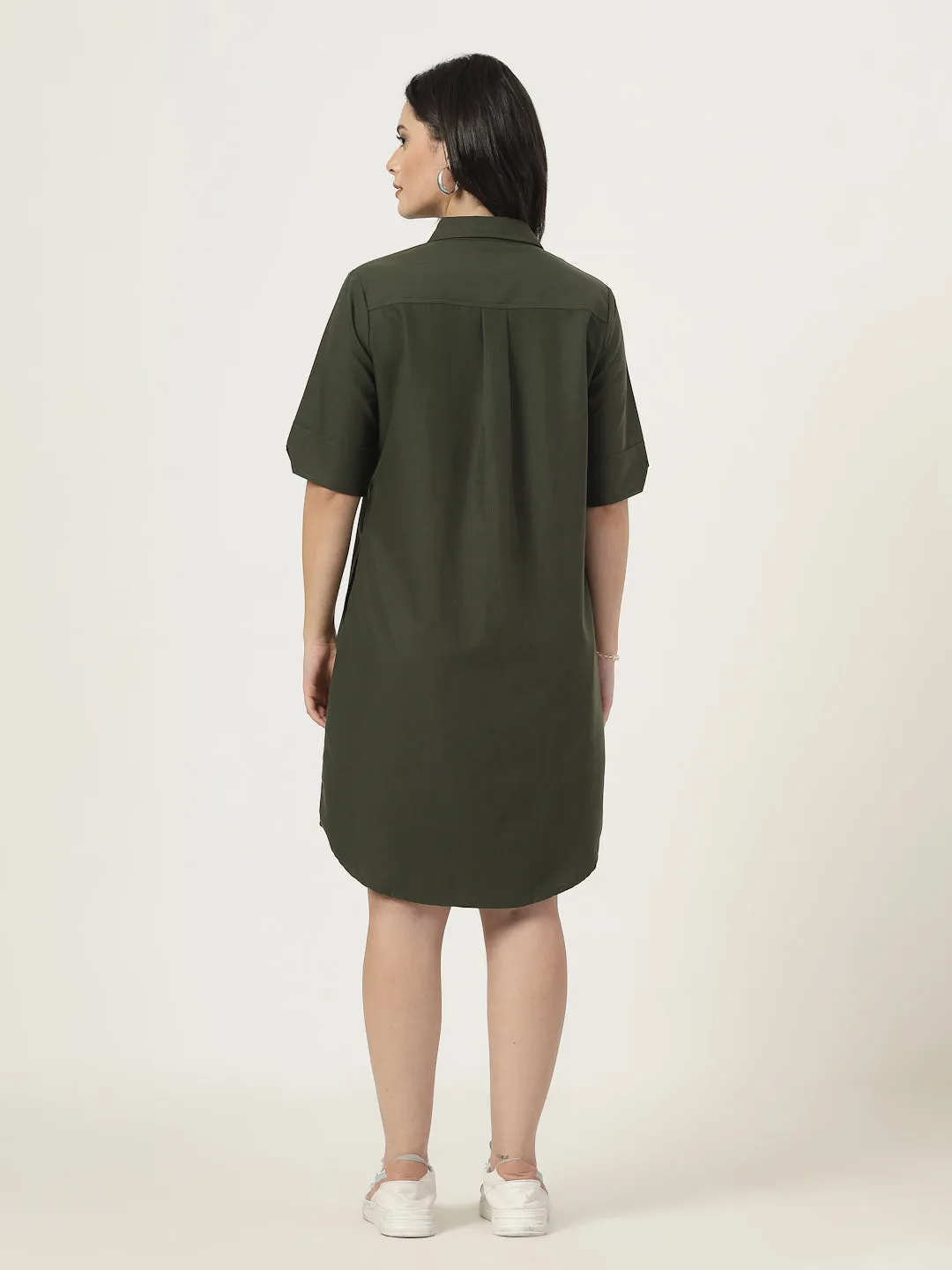 Style Quotient Women Poly Viscose shirt dress with front buttons and spread collar