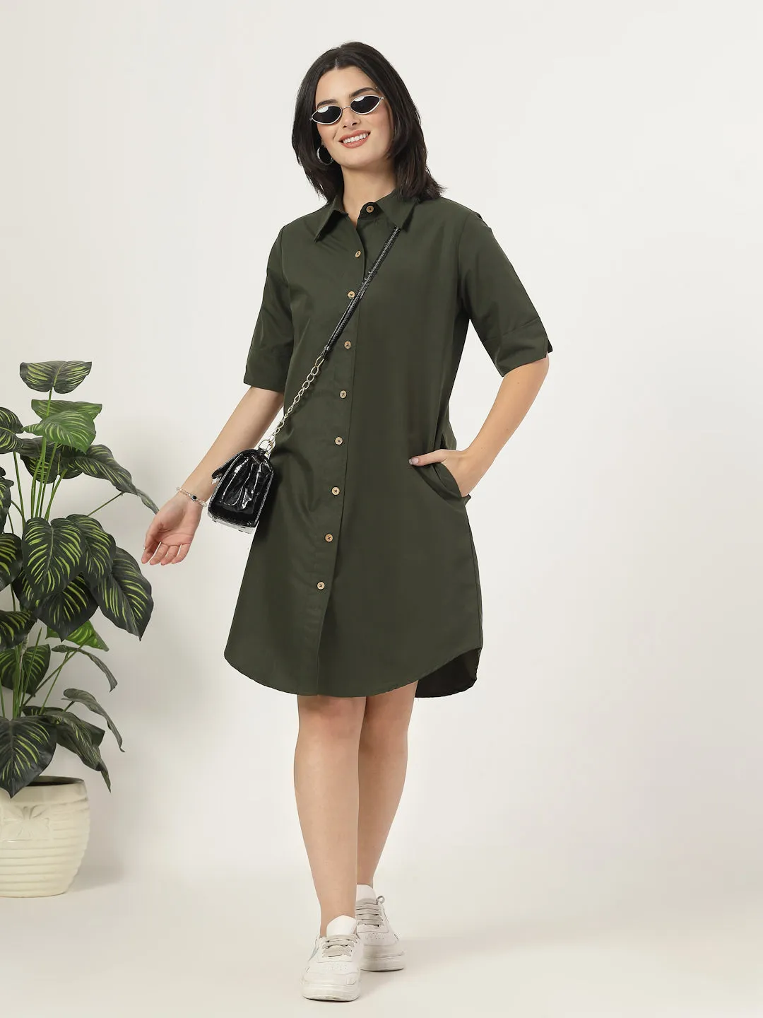 Style Quotient Women Poly Viscose shirt dress with front buttons and spread collar