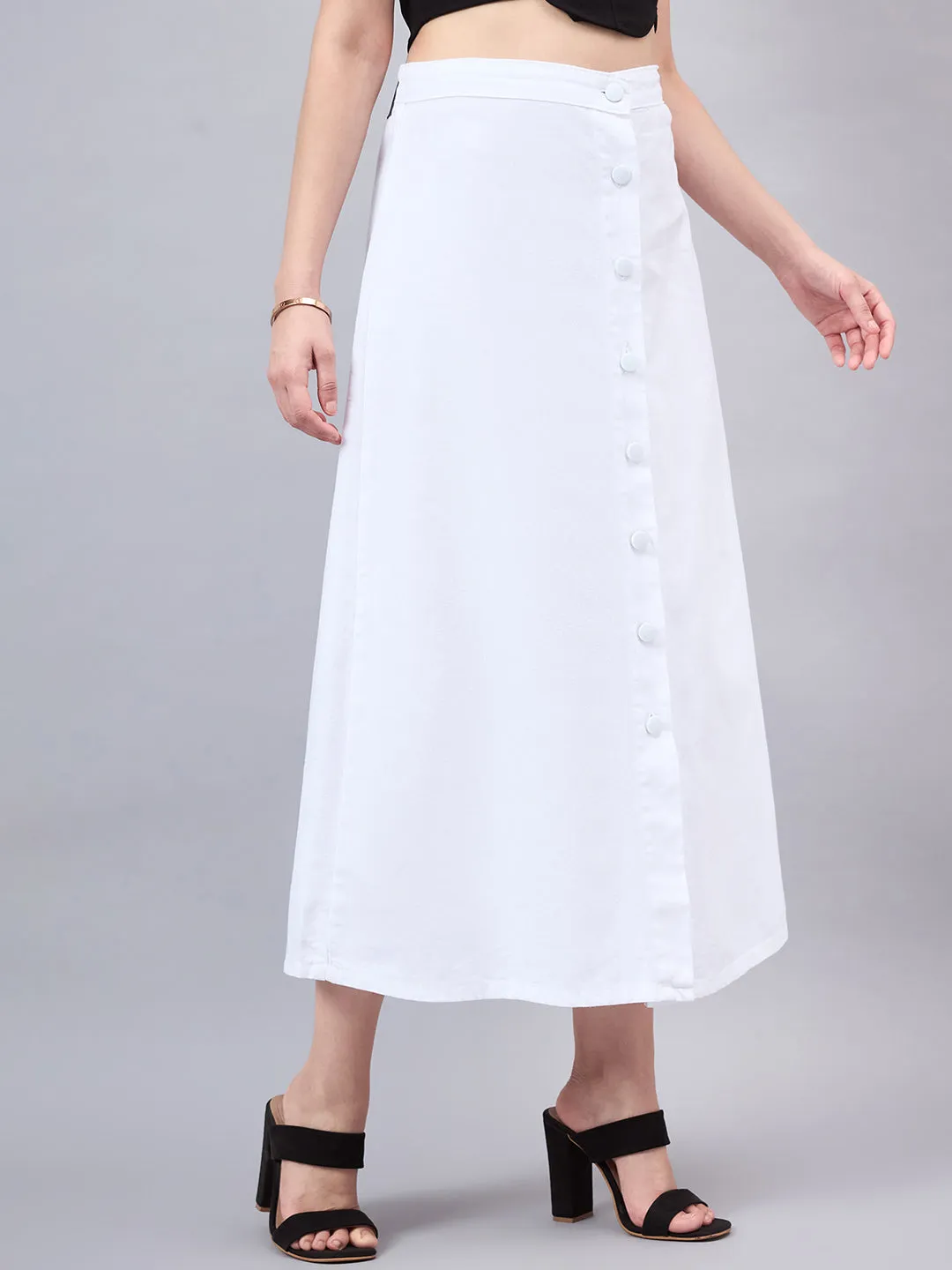 Style Quotient Women White A-Line Maxi Denim Skirt