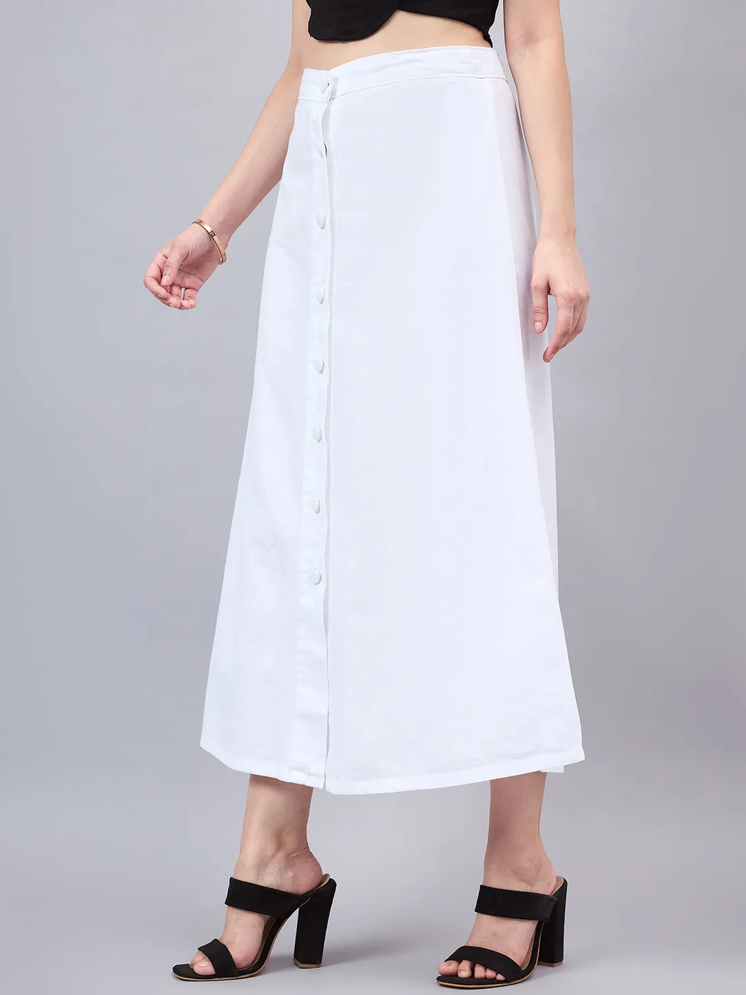 Style Quotient Women White A-Line Maxi Denim Skirt