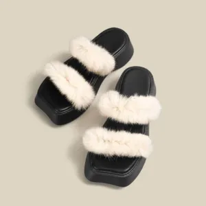 Stylish Plush-Strap Sandals