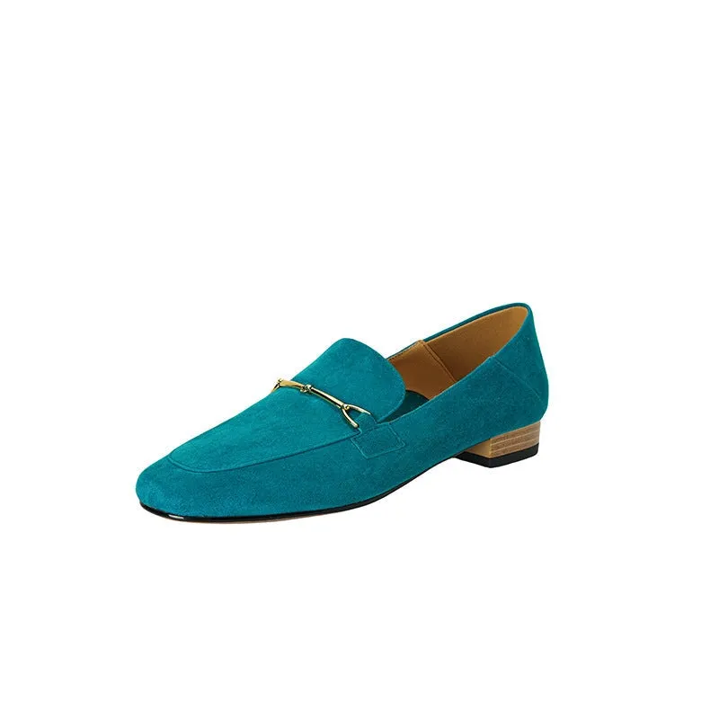 Suede Leather Horsebit-Detailed Loafers for Women Round Toe in Blue/Black/Green