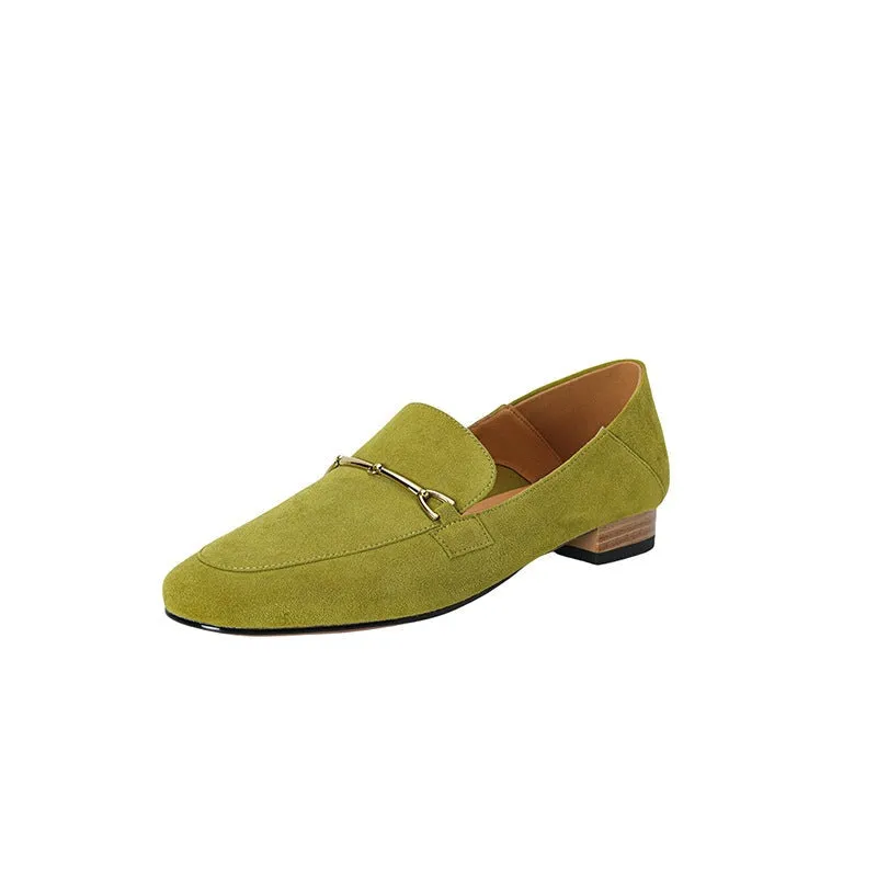 Suede Leather Horsebit-Detailed Loafers for Women Round Toe in Blue/Black/Green