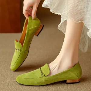 Suede Leather Horsebit-Detailed Loafers for Women Round Toe in Blue/Black/Green