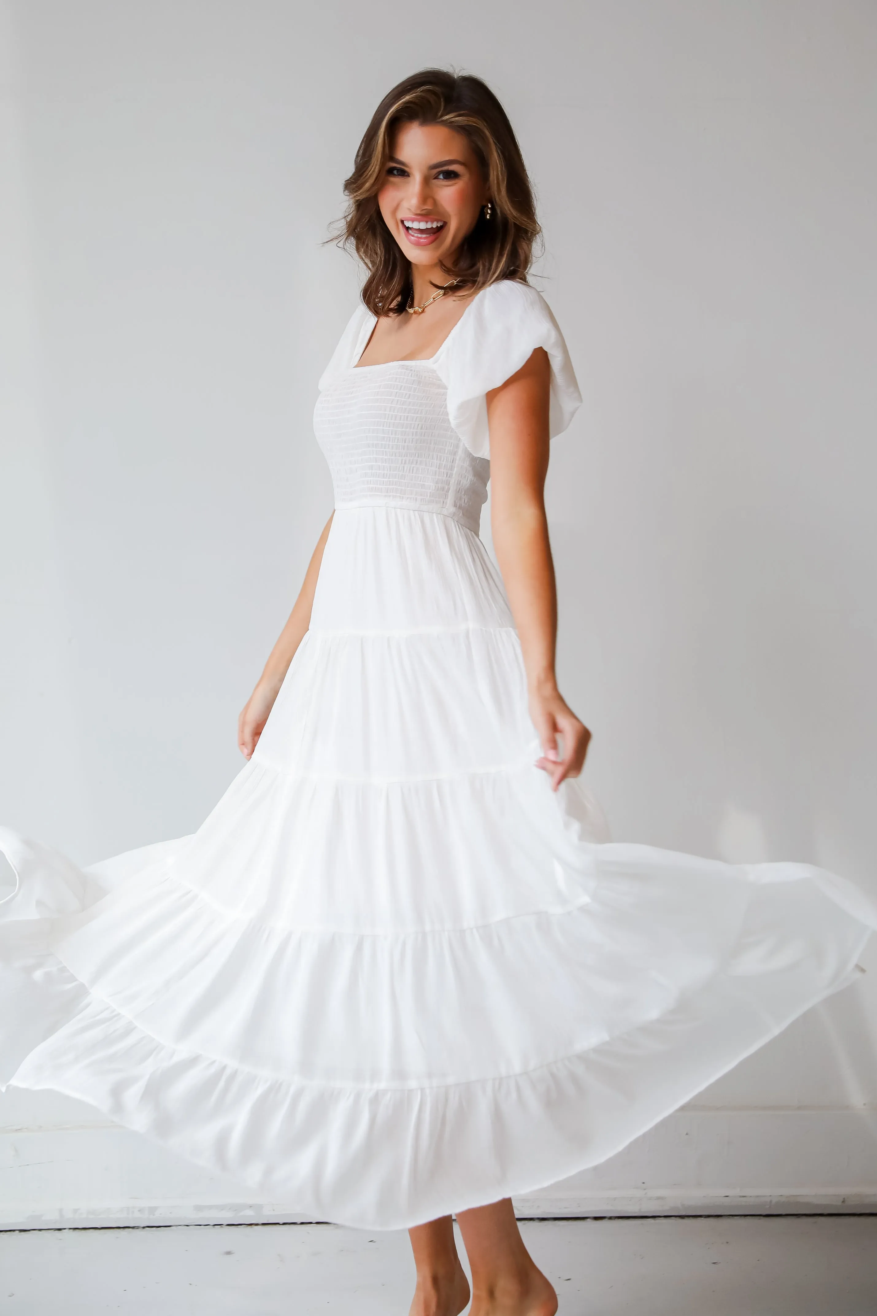 Sunny Persuasion White Tiered Maxi Dress