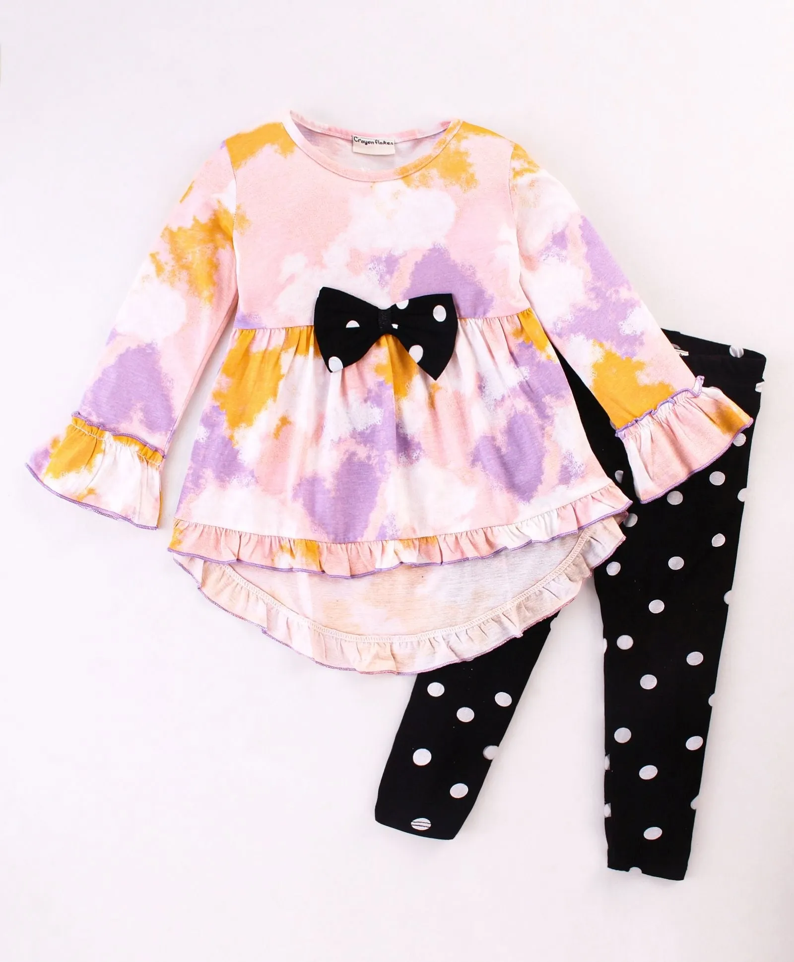 Tie Dye Frilled High Low Top Leggings Set