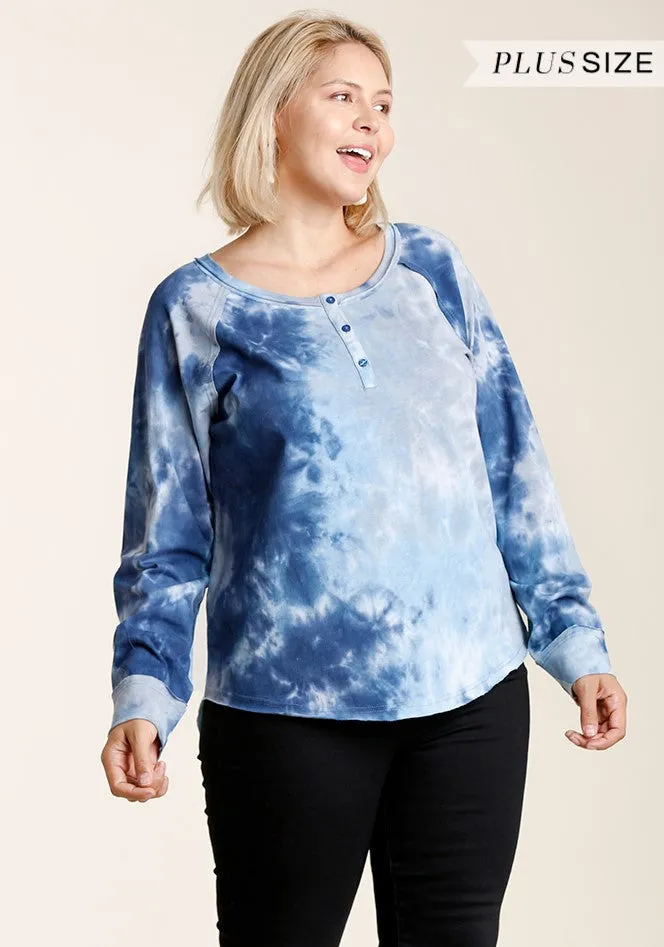 Tie Dye Henley Top, Blue