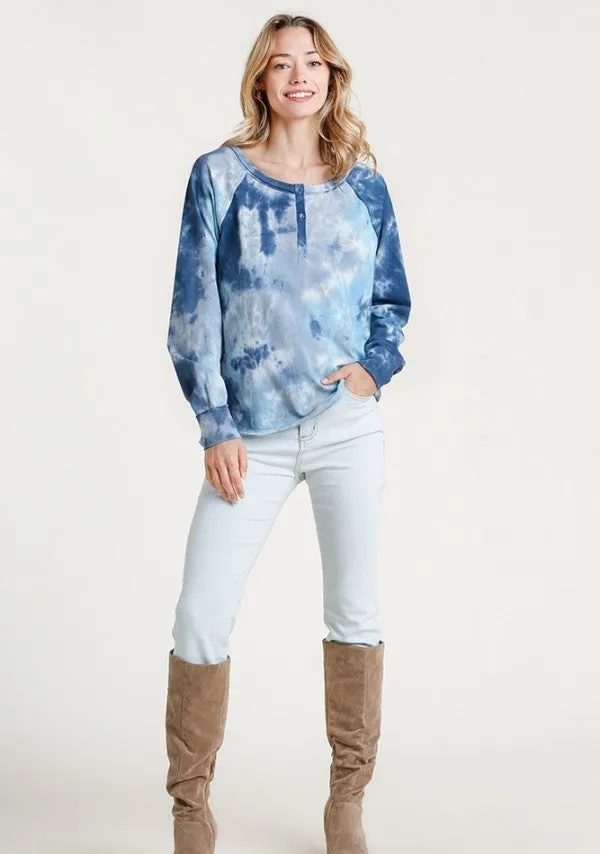 Tie Dye Henley Top, Blue