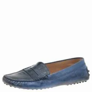 TOD'S GOMMINO BLUE TEAL LEATHER EMBOSSED LOAFERS SIZE 42