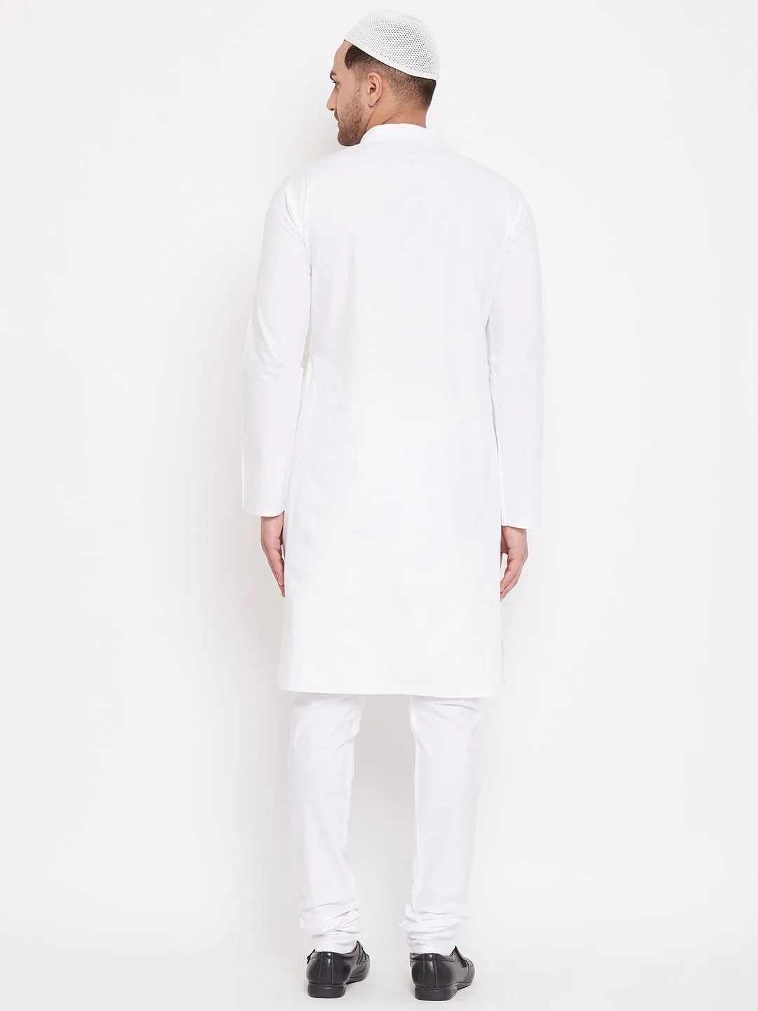 VASTRAMAY White Cotton Blend Kurta Set