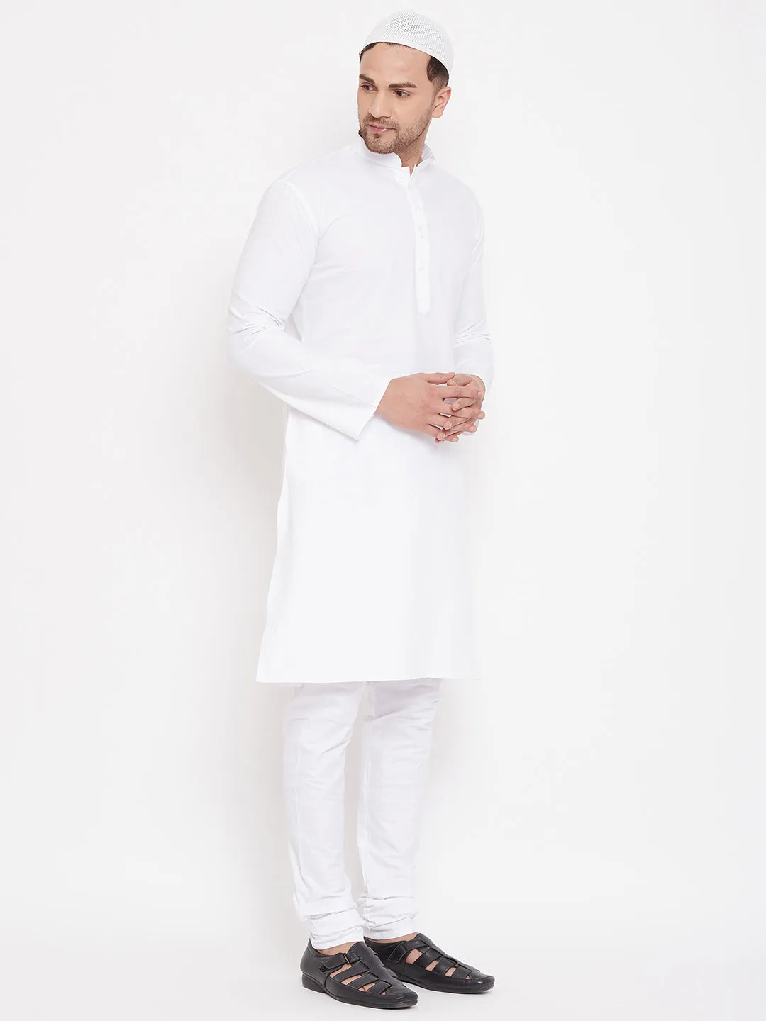 VASTRAMAY White Cotton Blend Kurta Set