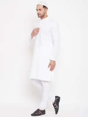 VASTRAMAY White Cotton Blend Kurta Set