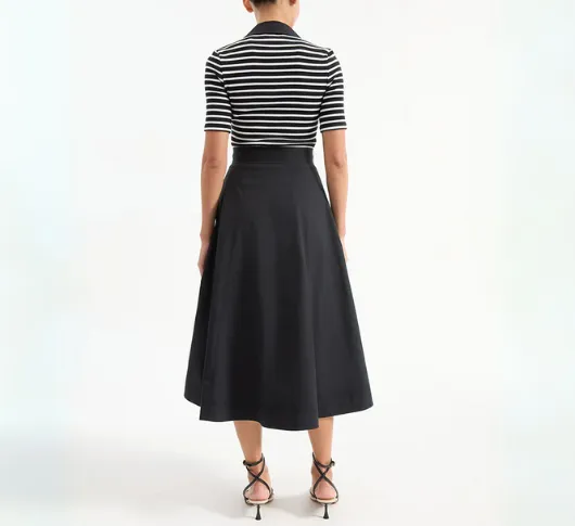 Veronica Beard - Delise Mix Fabric Short Sleeve Striped Polo Dress in White and Black