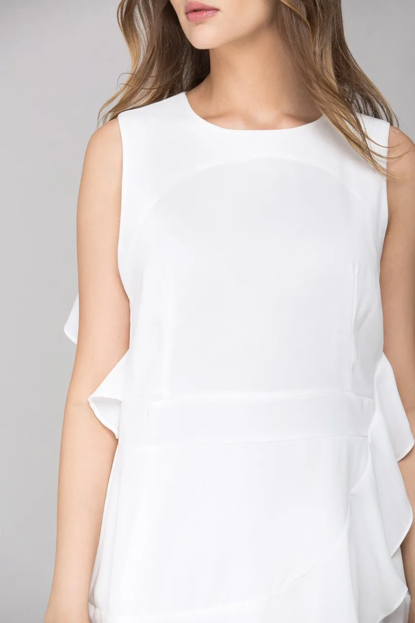 White Back Cascade Ruffle Midi Dress