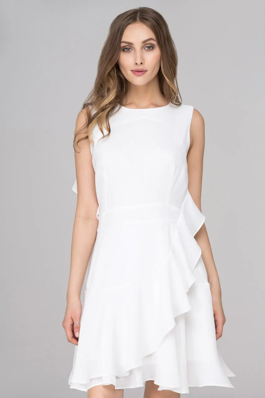 White Back Cascade Ruffle Midi Dress